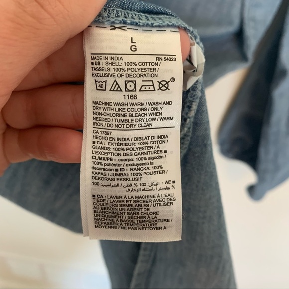 Womens Old Navy Embroidered Chambray Tassel Tunic Floral Balloon Sleeve Sz Large - Picture 8 of 10